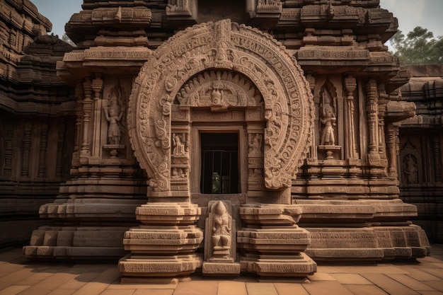 Temple du soleil de Konark Inde Structure majestueuse et sculptures enchanteuses au coucher du soleil IA générative