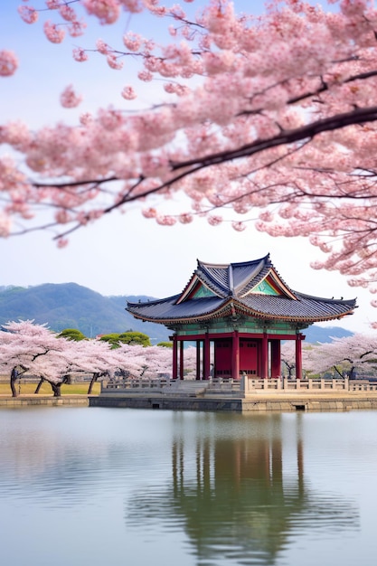 le temple gyeongbokgung en corée avec l'IA générative automnale