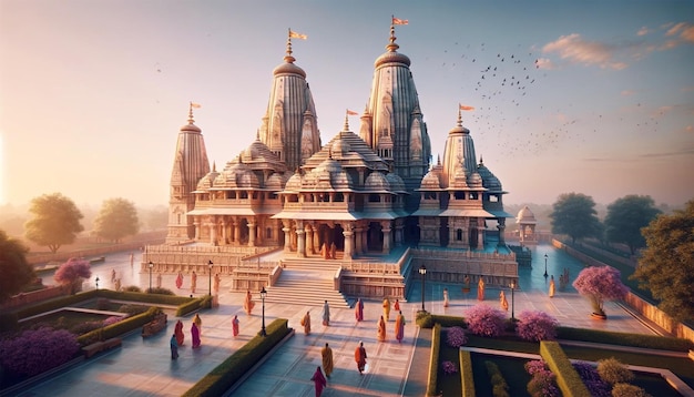 Temple hindou dédié au Seigneur Rama à Ayodhya conçu avec l'architecture traditionnelle indienne