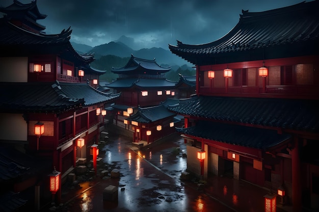Temple japonais la nuit