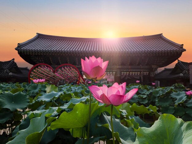 Photo le temple de jogyesa avec un lotus à séoul, en corée du sud