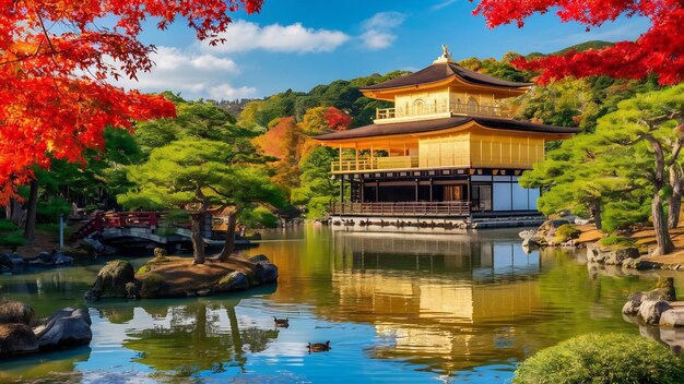 Photo le temple kinkakuji du pavillon d'or à kyoto, au japon