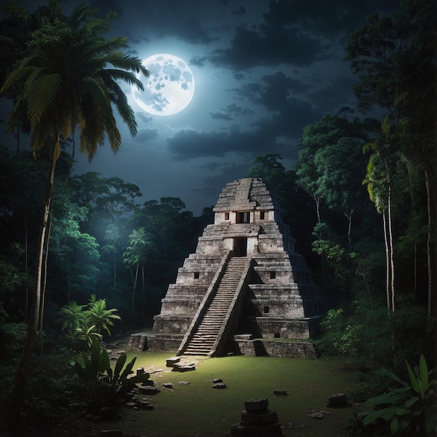 Temple maya avec ambiance nocturne