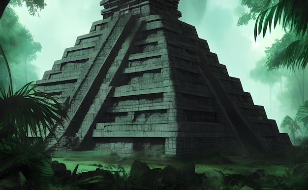 Photo temple maya brutaliste dans la jungle, mexica, tulum piramide de kukulkan