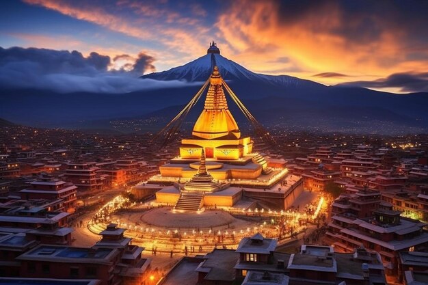 Photo un temple avec une montagne en arrière-plan