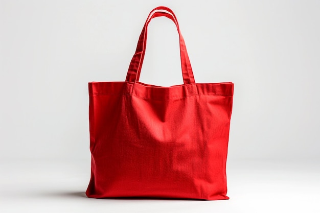 Templot de conception de sac à dos rouge respectueux de l'environnement sur fond blanc généré par Mockup AI