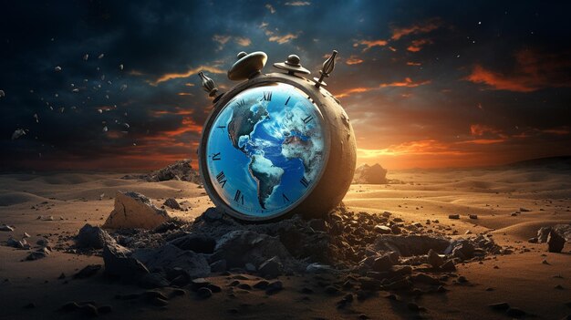 Photo le temps est le concept de l'argent horloge dans l'espace