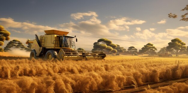 Photo le temps de la moisson avec la moissonneuse