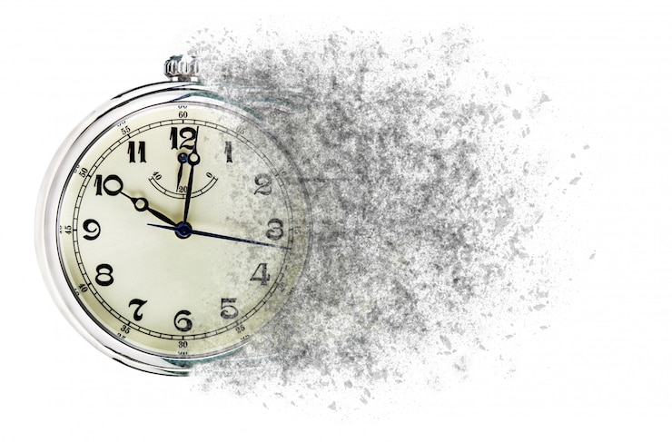 Photo le temps presse le concept montre une horloge qui se dissout en petites particules
