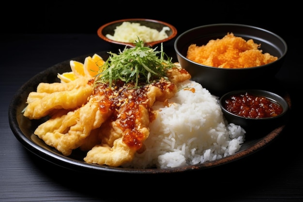 Tempura doré et croustillant avec du riz cuit à la vapeur