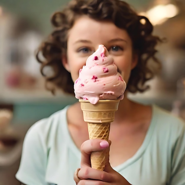 Tenant une délicieuse crème glacée d'été AI