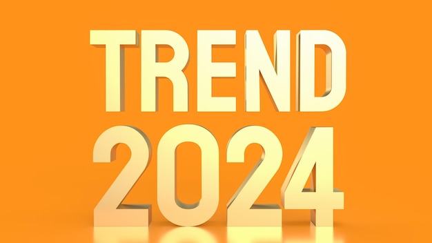 La tendance du texte or 2024 sur fond orange rendu 3d