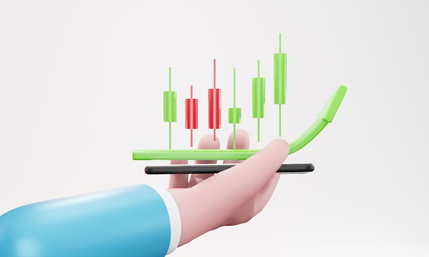 Tendance à la hausse du graphique en chandelier financier de l'investissement boursier rendu 3D