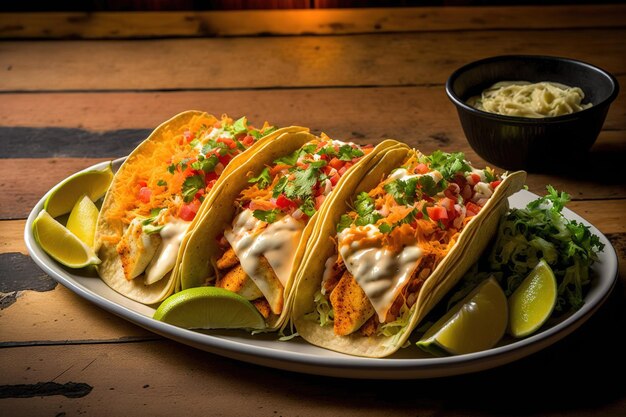 Tenez une assiette de délicieux tacos au poisson