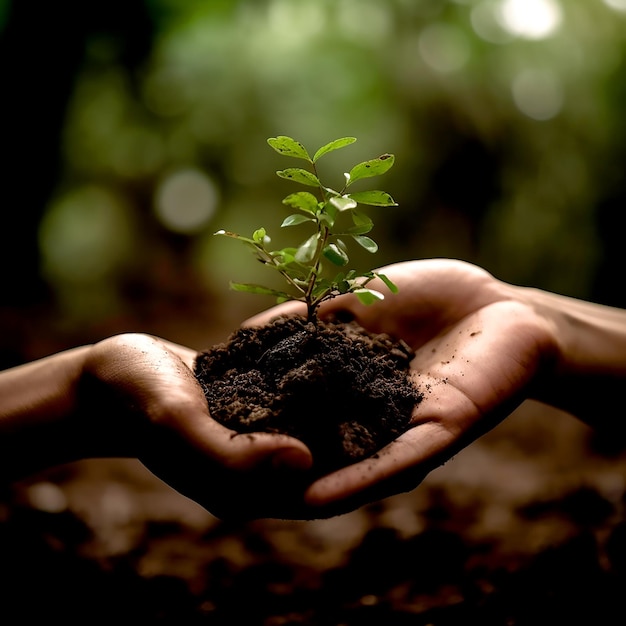 Tenir à la main un petit arbre pour planter