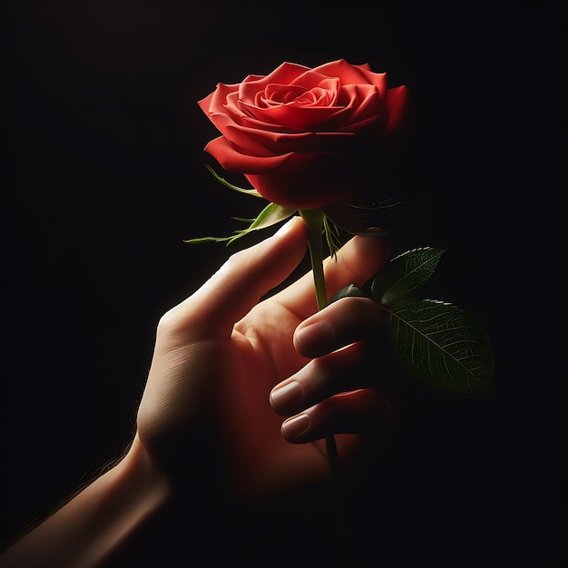 Tenir la main avec une rose