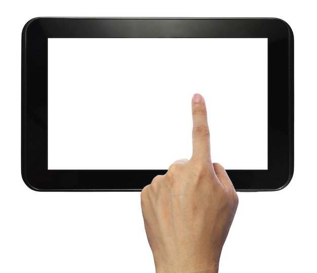 Photo tenir et pointer sur une tablette électronique