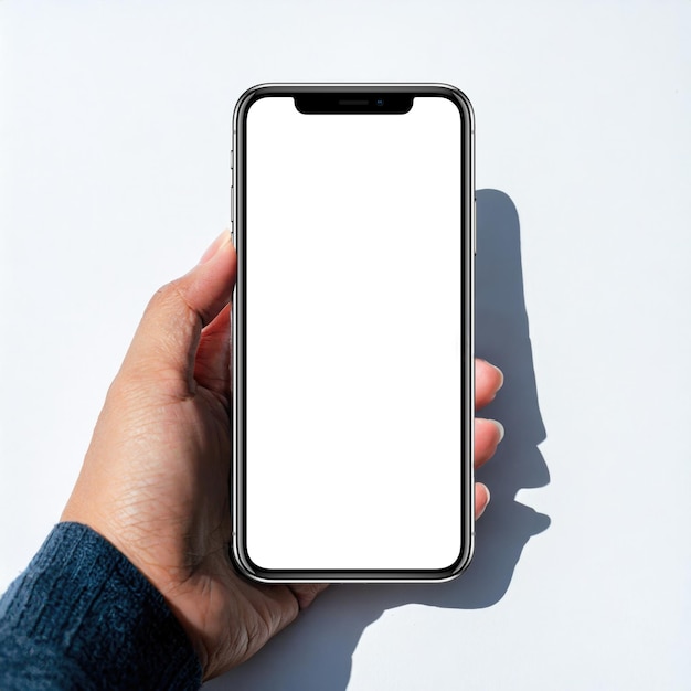 Tenir le téléphone à la main avec un écran vide