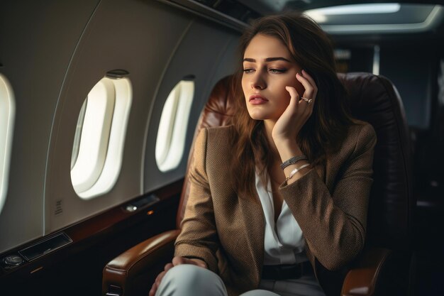 Tension de turbulence Femme d'affaires avec aérophobie dans les jets