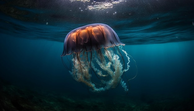 Le tentacule cnidaire brille dans le mouvement sous-marin généré par l'IA