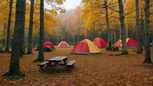 Une tente de camping dans la forêt d'automne