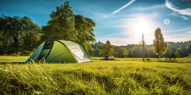 Tente de camping nature extérieure générative AI générée par l'IA sur fond de repos d'aventure d'herbe