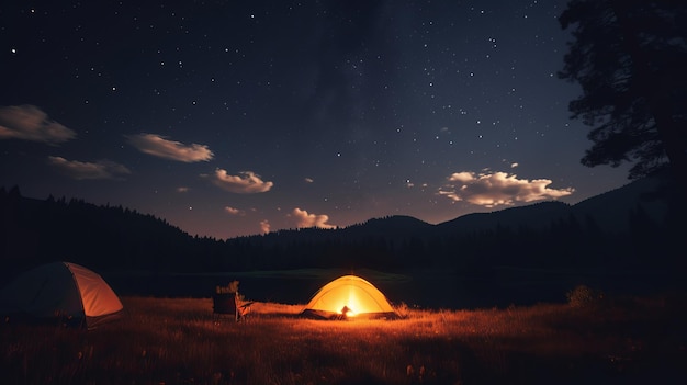 Tente de camping sous une nuit étoilée