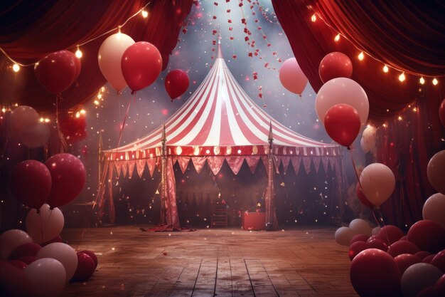 Une tente de cirque avec des ballons
