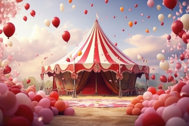 Une tente de cirque avec des ballons
