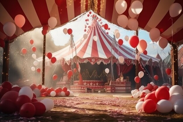 Une tente de cirque avec des ballons