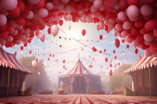 Une tente de cirque avec des ballons