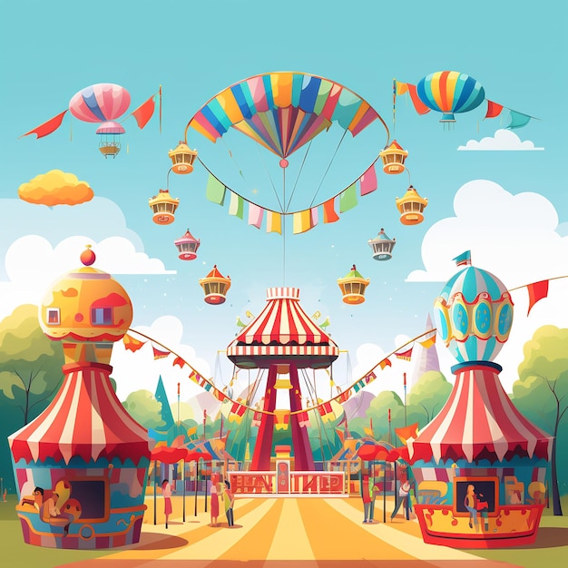 une tente de cirque colorée avec un ciel bleu et les mots " le cirque " sur elle