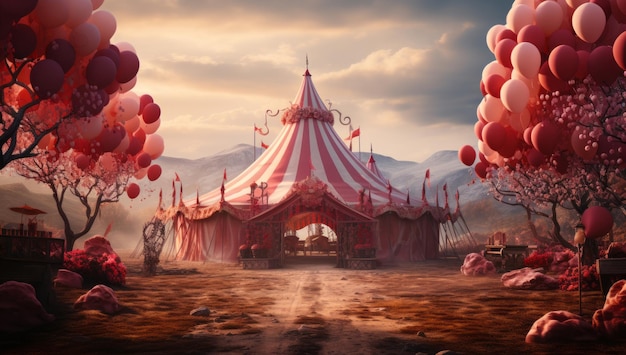 Photo une tente de cirque entourée de ballons.