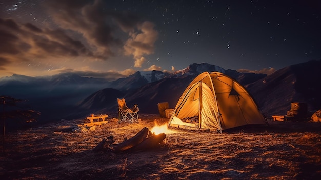 Tente dans les montagnes lors de la randonnée du soir