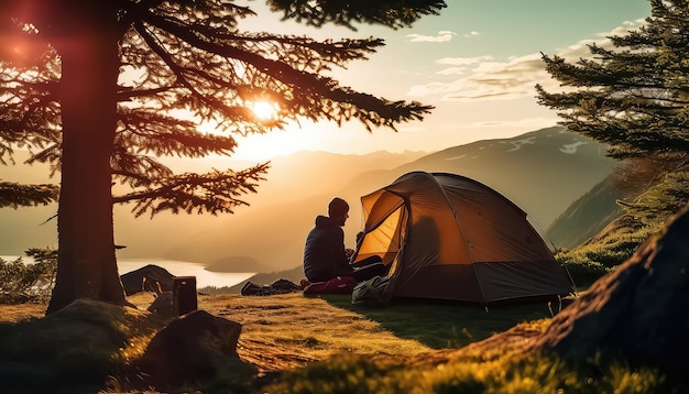 tente pendant le camping d'automne dans les montagnes