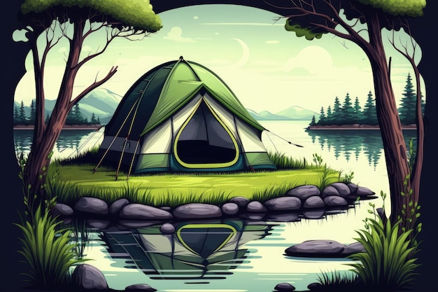 Une tente solitaire au bord de l'eau