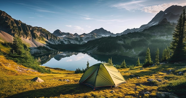 tente touristique avec une vue imprenable sur les montagnes