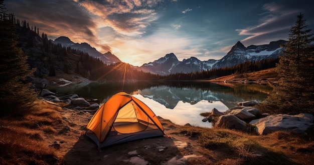 tente touristique avec une vue imprenable sur les montagnes