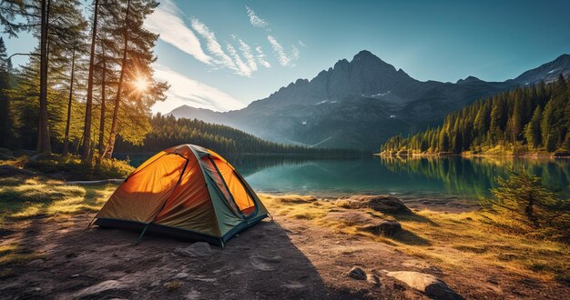 tente touristique avec une vue imprenable sur les montagnes