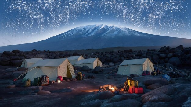 Des tentes dans un camping sur le mont Kilimandjaro