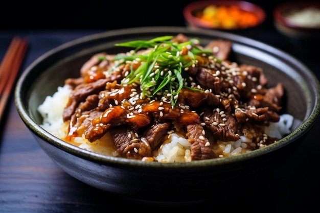 Le teriyaki de bœuf au gingembre de soja Donburi