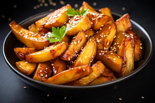 Teriyaki glacé à la pomme de terre frite délicieux