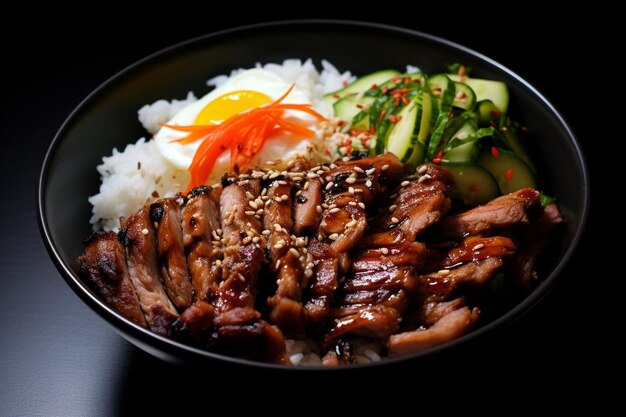 Le teriyaki de soja, le porc de Donburi et le bliss