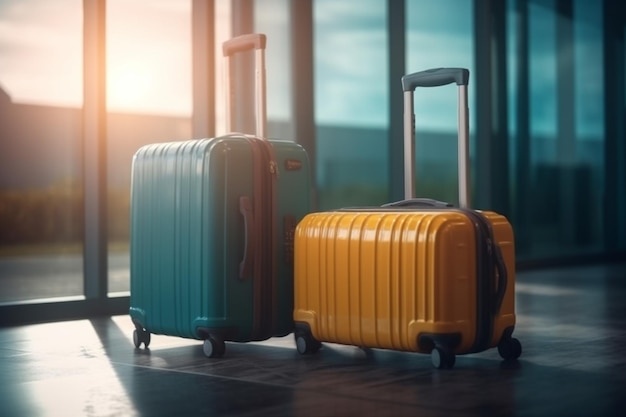Terminal air affaires départ transport sac bagages valise voyage vol Generative AI