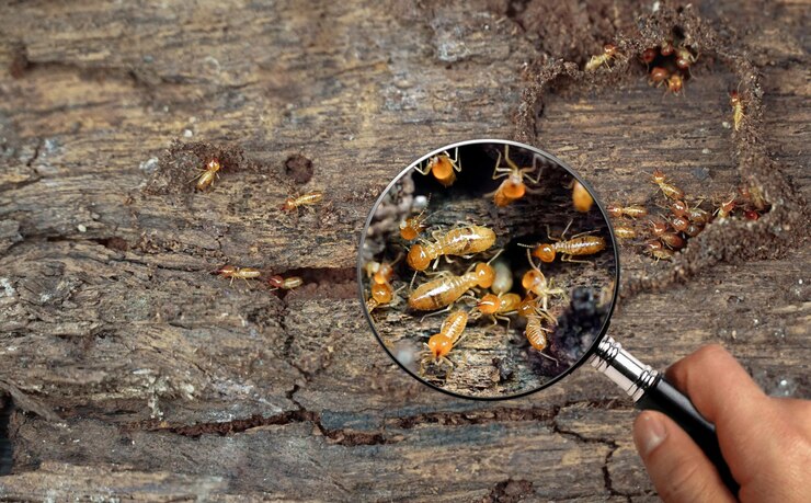 Termites ouvrières Petits termites Termites de travail marchent dans le nid Termites agrandir zoomer avec agrandir