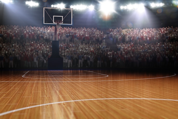 Photo terrain de basket-ball arène de sport fond de rendu 3d