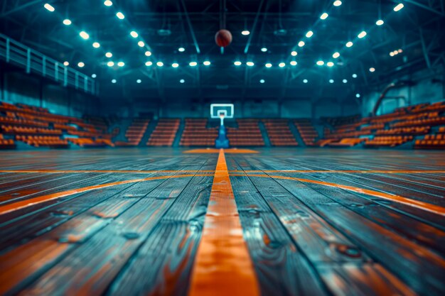 Un terrain de basket-ball désolé dans une arène déserte une perspective de photographe sur le vide et la solitude