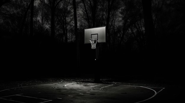 Le terrain de basket-ball est sombre.