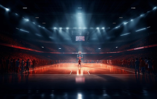 Terrain de basket-ball avec des fans de gens Arène sportive Fond de rendu 3D photoréaliste