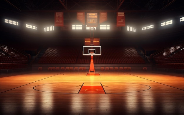 Photo terrain de basket-ball avec des fans de gens arène sportive fond de rendu 3d photoréaliste